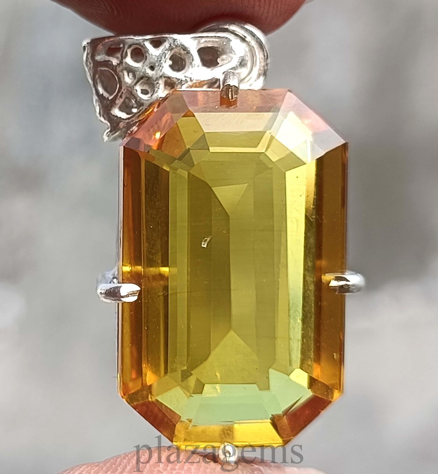 Natural Yellow Sapphire Pendant 50 Carat Emerald Cut 925 Silver Free Chain 5DJS