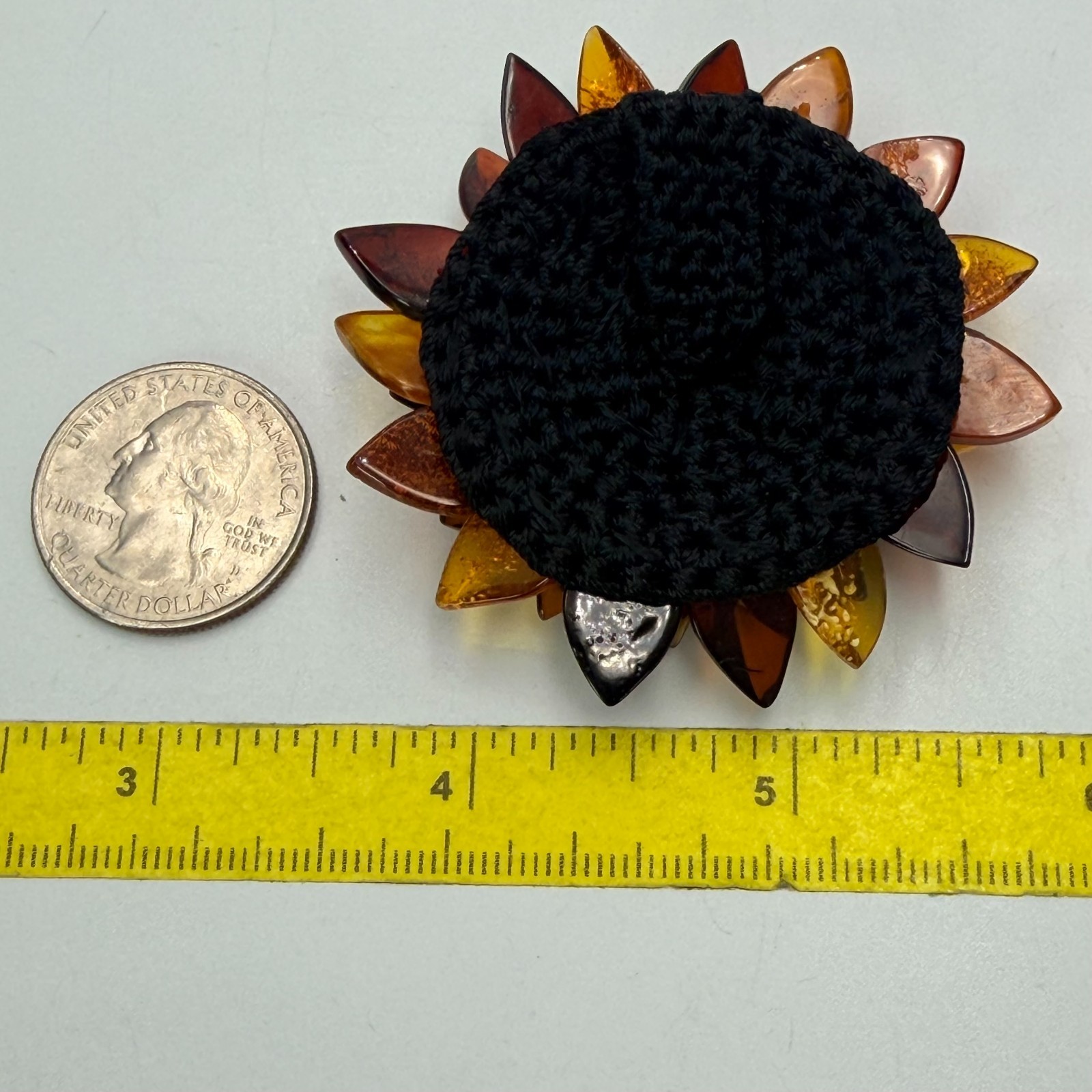 Baltic Amber Flower Crocheted Yarn Backing Pendant Statement Chrysanthemum