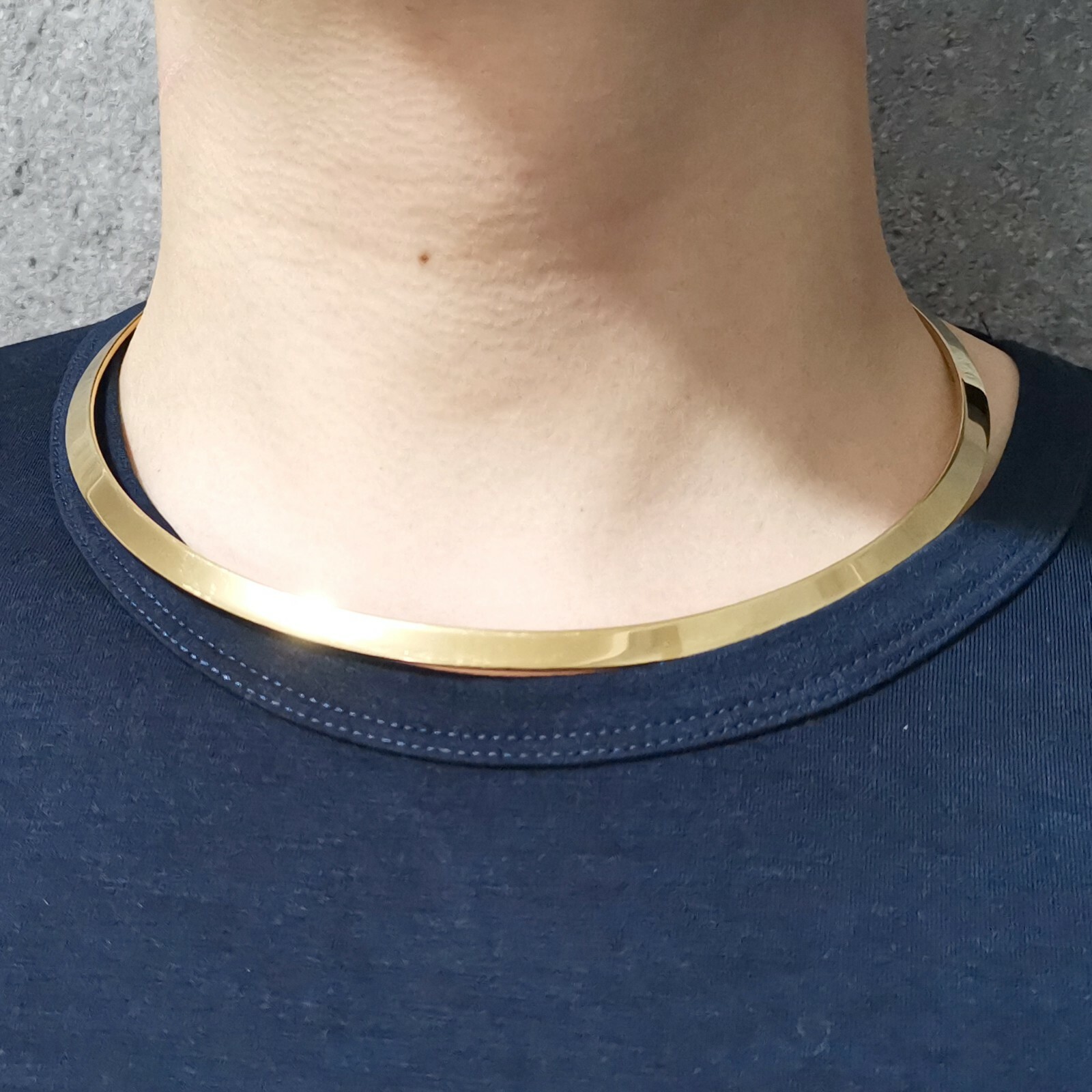 Hot Trendy Mens women 6mm Gold Stainless Steel Choker Collar Open Cuff Necklace