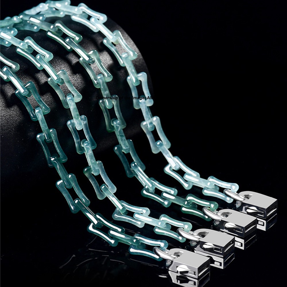 Natural Grade A Jade Blue Jadeite Bracelet 8mm Cable Link Chain Bracelet 15-22cm