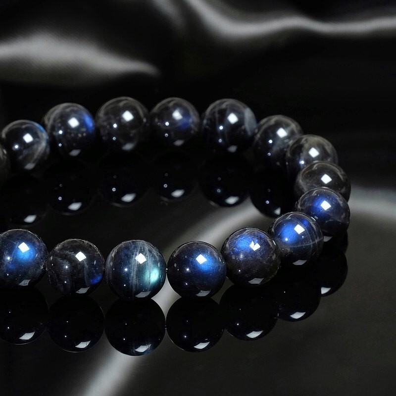Blue Cat Eye Labradorite Flash Round Bead Healing Balance Stretch Women Bracelet
