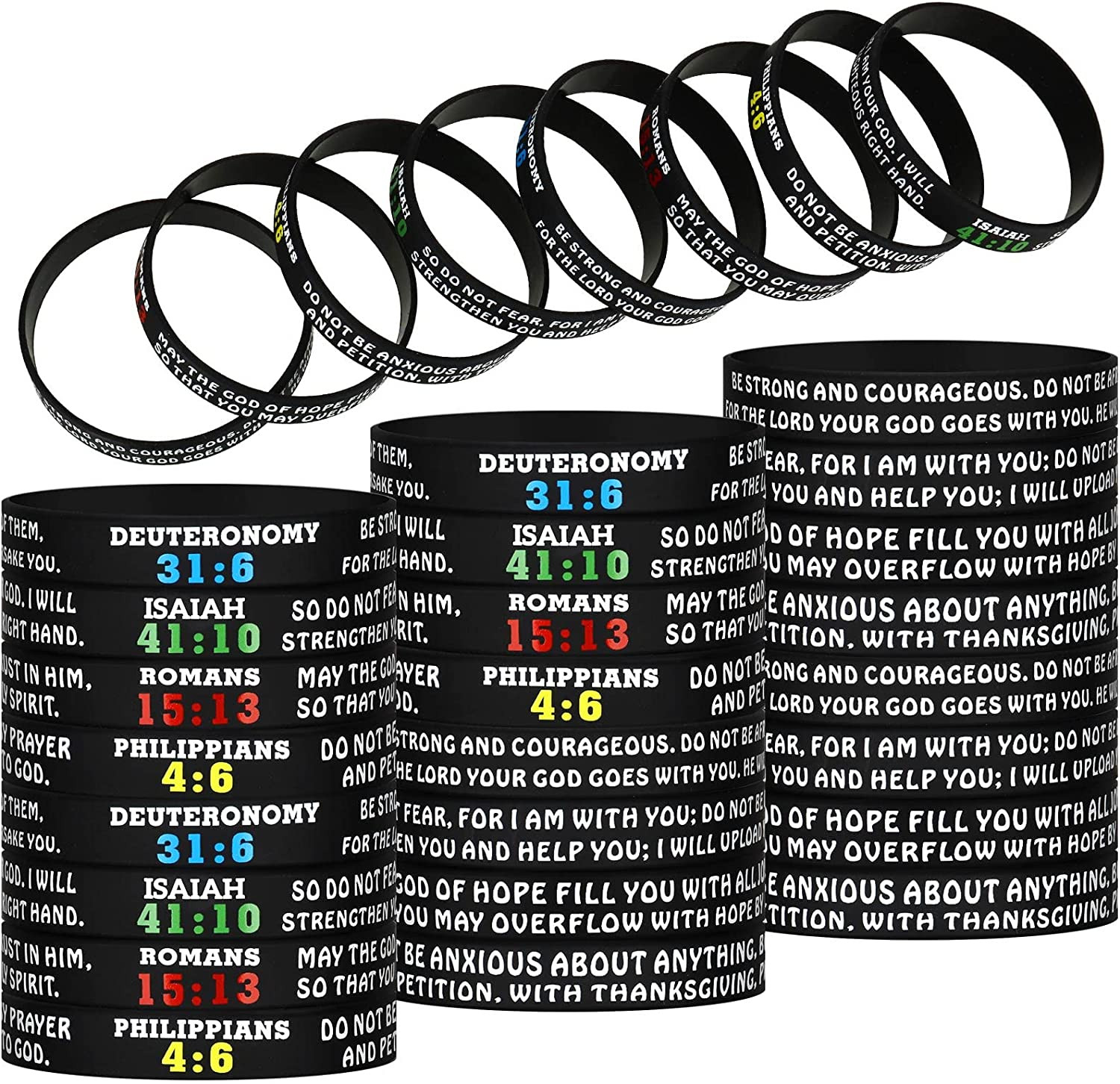 48 Pieces Bible Verse Silicone Bracelets Bulk Christian Motivational Wristbands