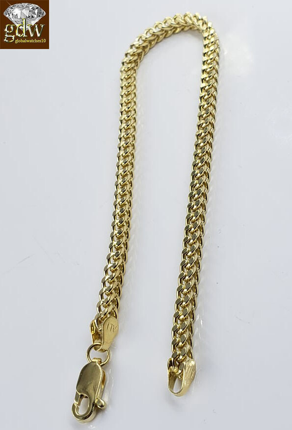 10k Yellow Gold Franco Bracelet 4mm 8″ Inch Men Women Rope Cuban Link Real gold