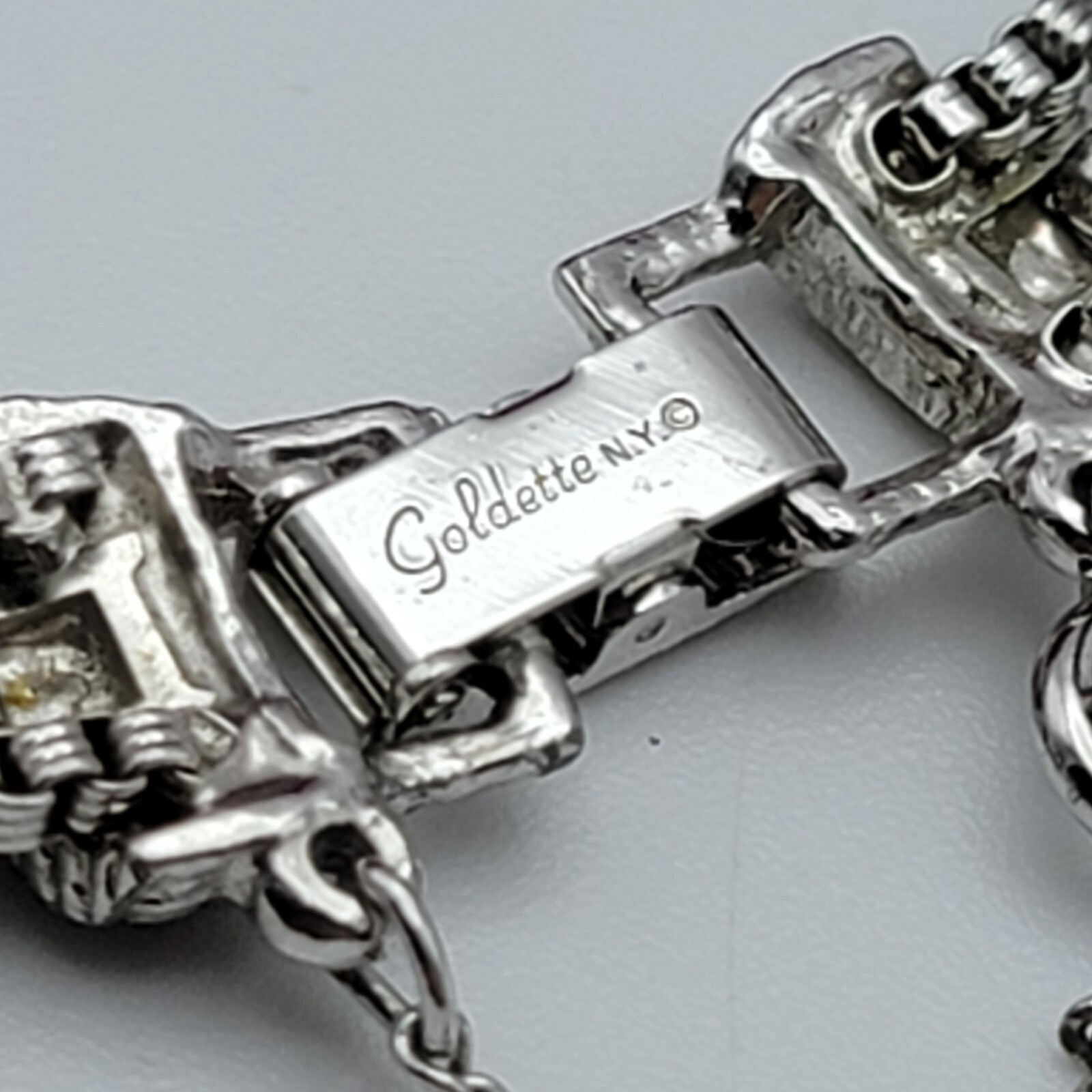 Goldette Bracelet Silver Tone Three-Row Fold Over Clasp Safety Chain 7 Inch