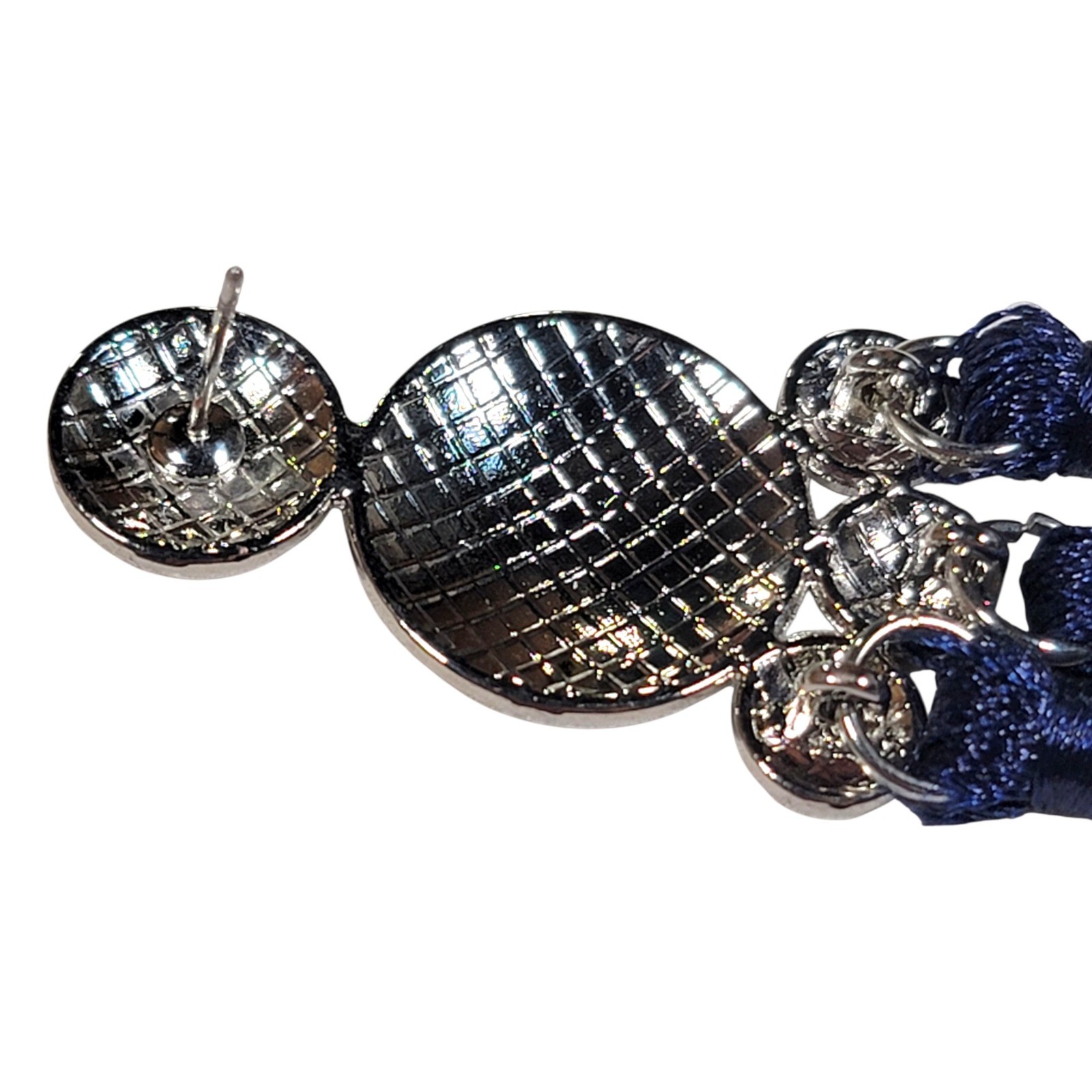 Paparazzi Taj Mahal Tourist Earrings Navy Blue Silver Tone Statement Boho Tribal