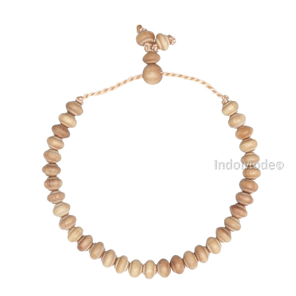 Small Handmade Adjustable Contoured-Bead Sandalwood Prayer Bead Tasbih Bracelet