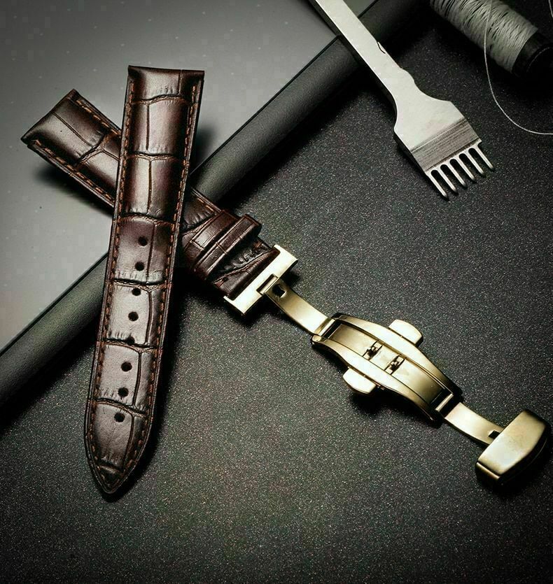 18-24MM Replacement Genuine Leather Watch Band Wrist Strap Kit Butterfly Buckle