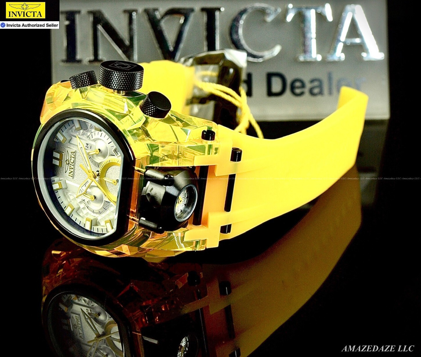 NEW Invicta Men Bolt Zeus Magnum 52mm Anatomic Chrono Dual Mvmt YELLOW DIAL Watc