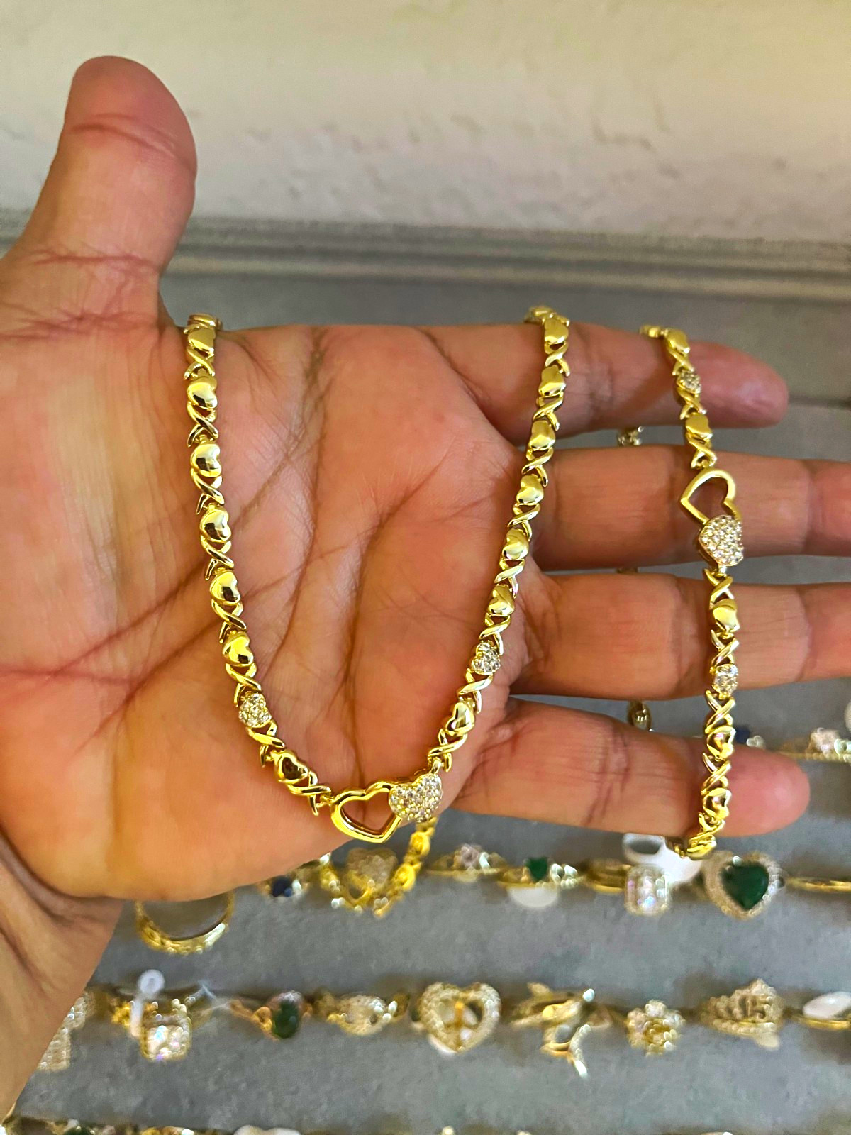 Gold Tone Heart Link Chain Charm Bracelet with Heart Accents, Love Theme