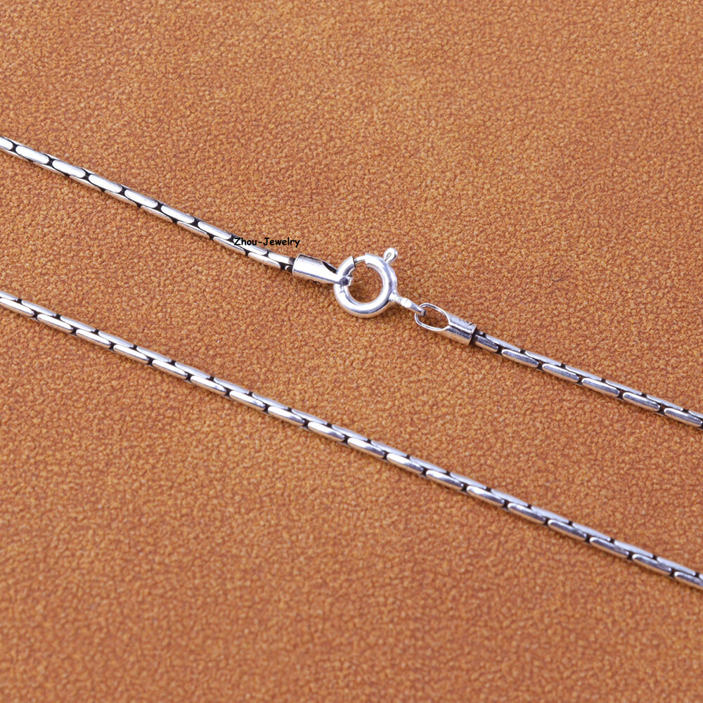 Solid 925 Sterling Silver Women Men 1.5mm Bamboo Link Chain 5-6g 17.7inch