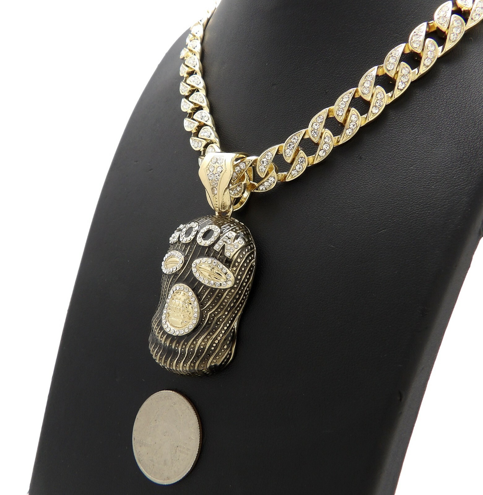 Hip Hop GOON MASK Pendant & 10mm 18″ 20″ 24″ Iced Cuban Chain Bling Necklace