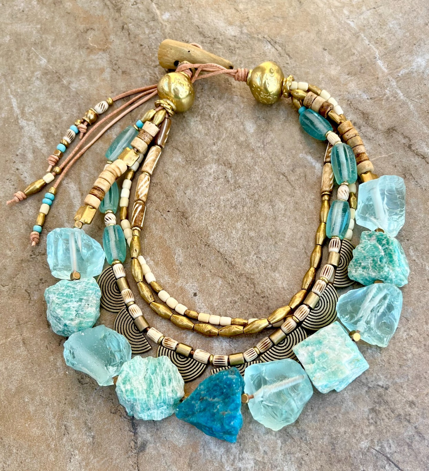 Bohemian Choker Chunky Amazonite, Crystal, Apatite and African Tribal Beads