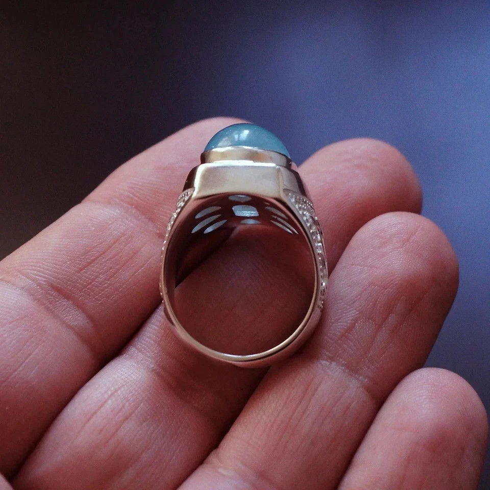 Natural Aquamarine Ring for Men Solid 925 Sterling Silver Handmade Jewelry