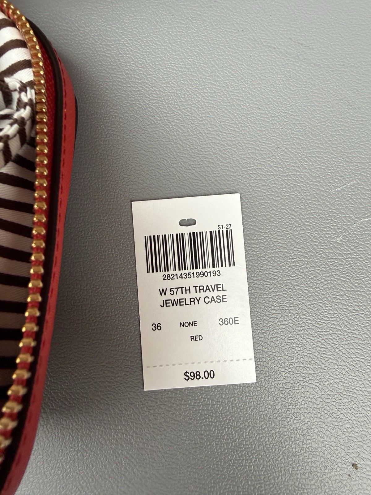 Henri Bendel Red Zip-Around Faux Leather Travel Jewelry Case, Lined 6x6x2