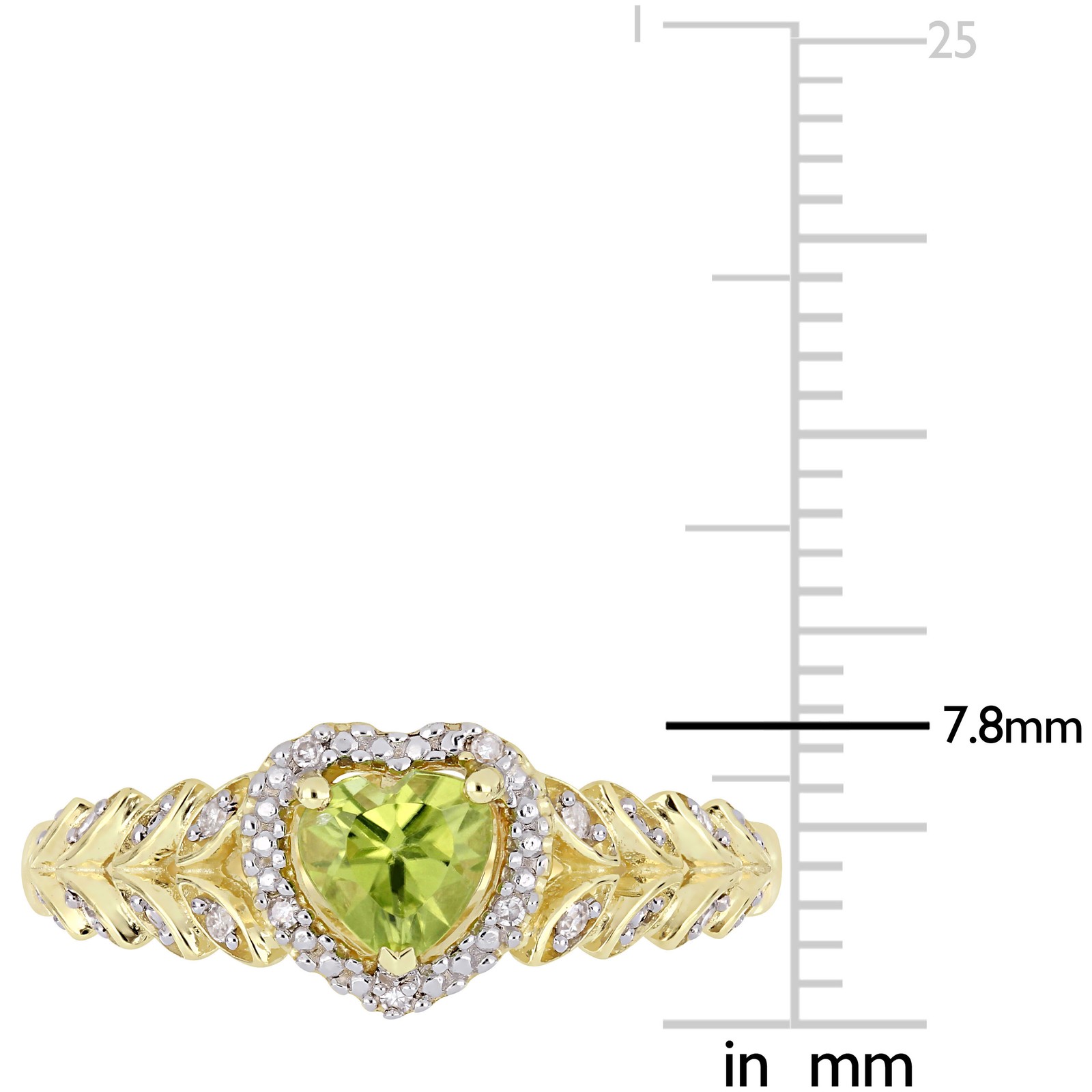 Amour 10k Yellow Gold Peridot and Diamond Heart Halo Ring