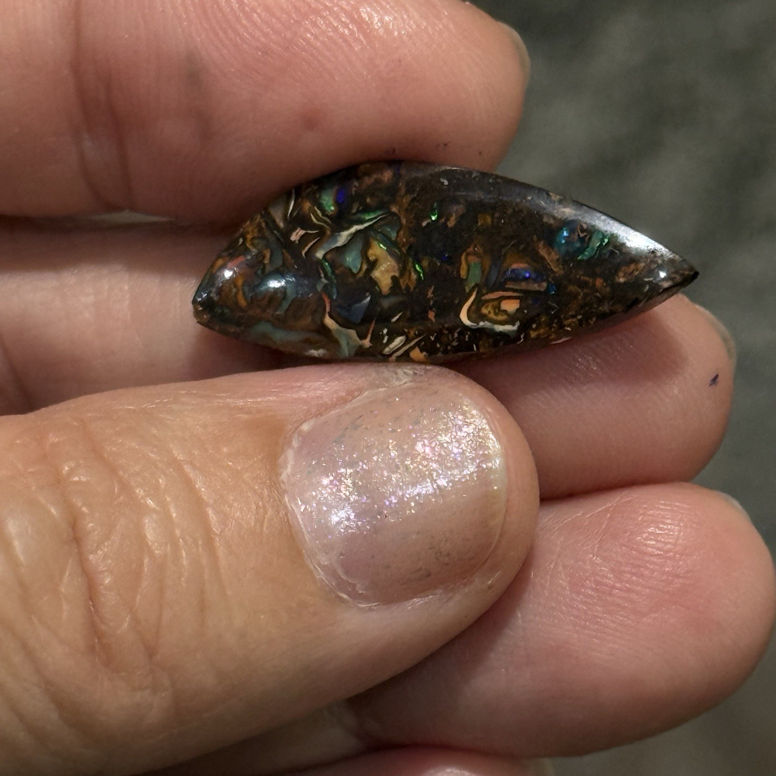 11ct 29×11.4×3.85mm Colorful Australian Koroit Boulder Opal Cabochon Gem