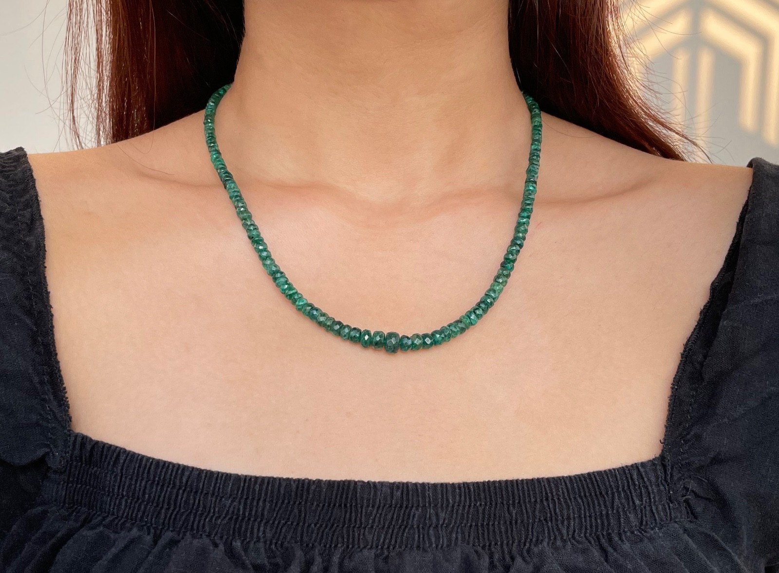 Natural Zambian Emerald Necklace 9K SOLID GOLD Clasp Faceted Emerald Beads