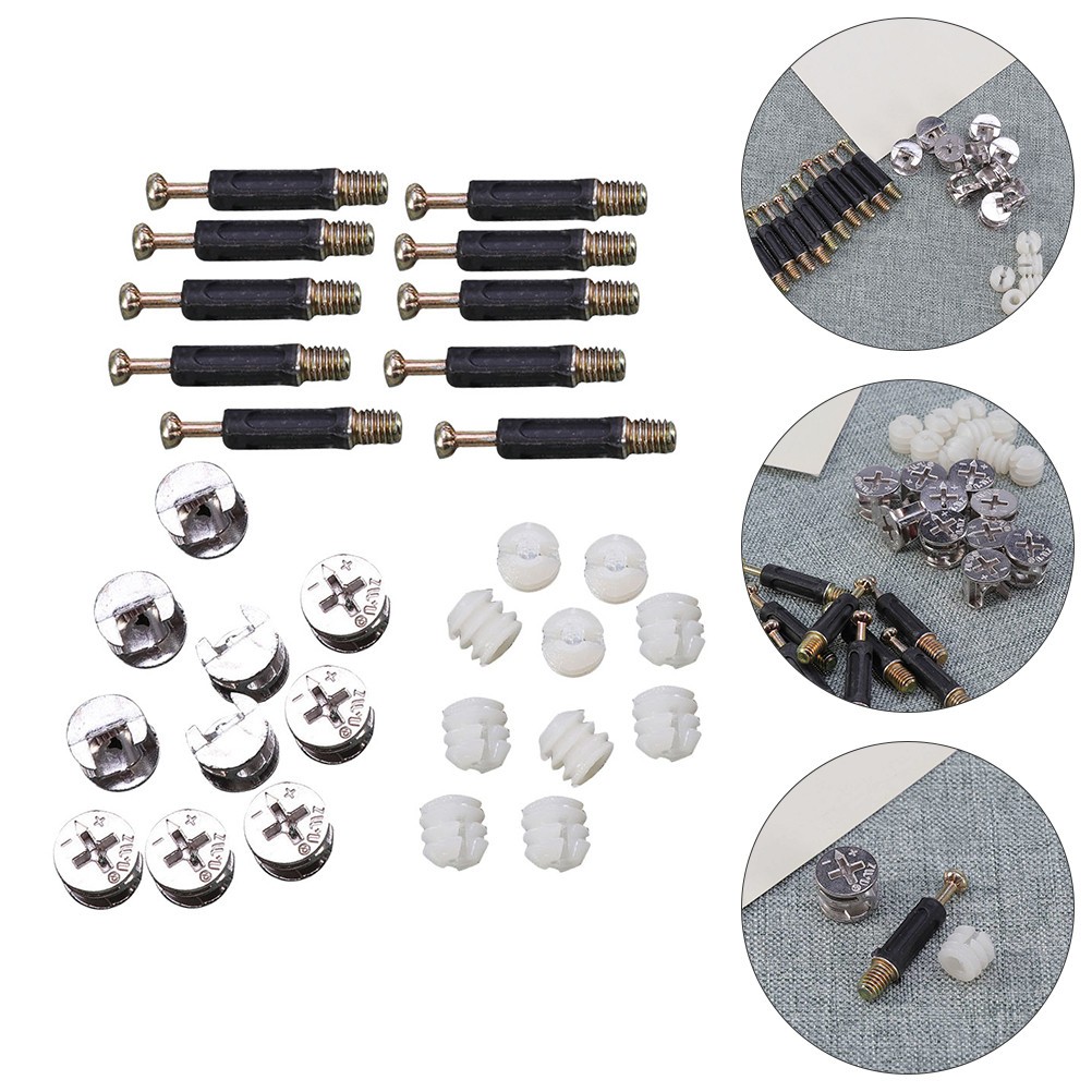 24 Sets Durable Cam Bolt Nut Dowels Furniture Fasteners Plastic Zinc Alloy Metal