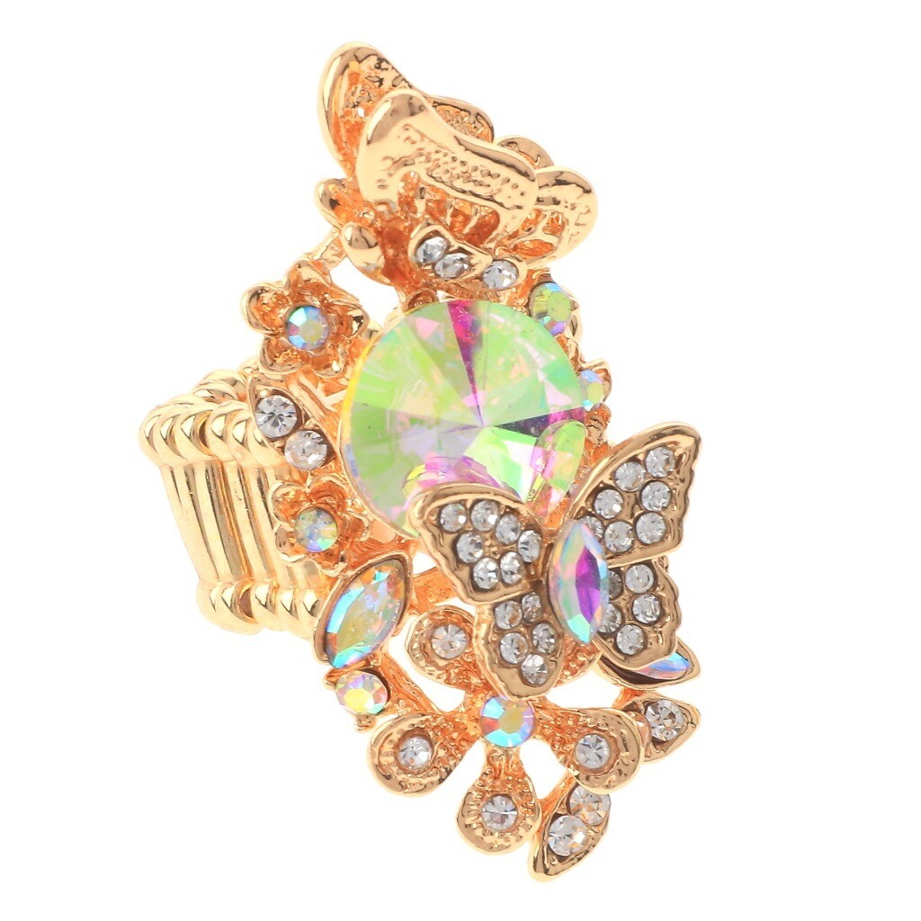 Gold Tone Stretch Metal Ring With Rhinestone R1253-GAB