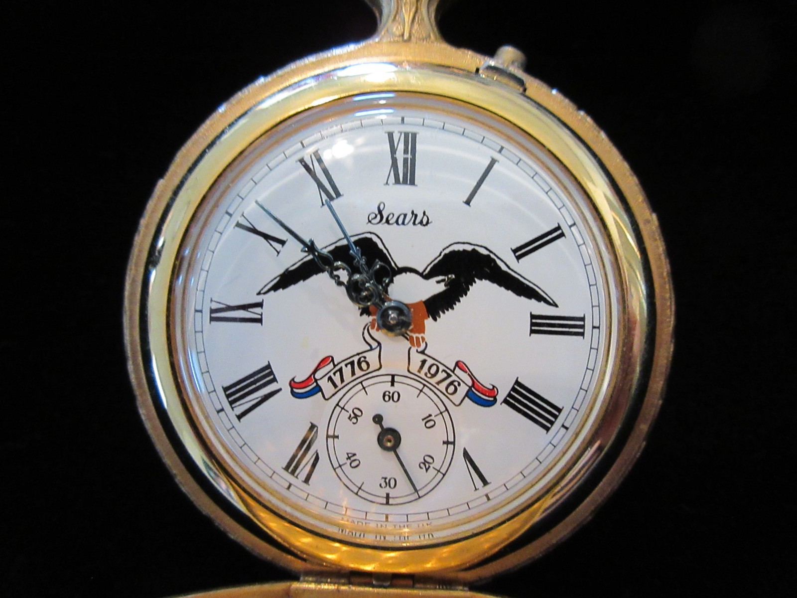 Vintage Sears Liberty Bell Ornate made in UK manual wind pocket watch 1776-1976