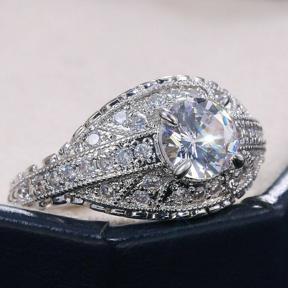 Ethnic Vintage Style Ring 1.8CT CZ Elegant Christmas Gift Ring 925 Silver plated