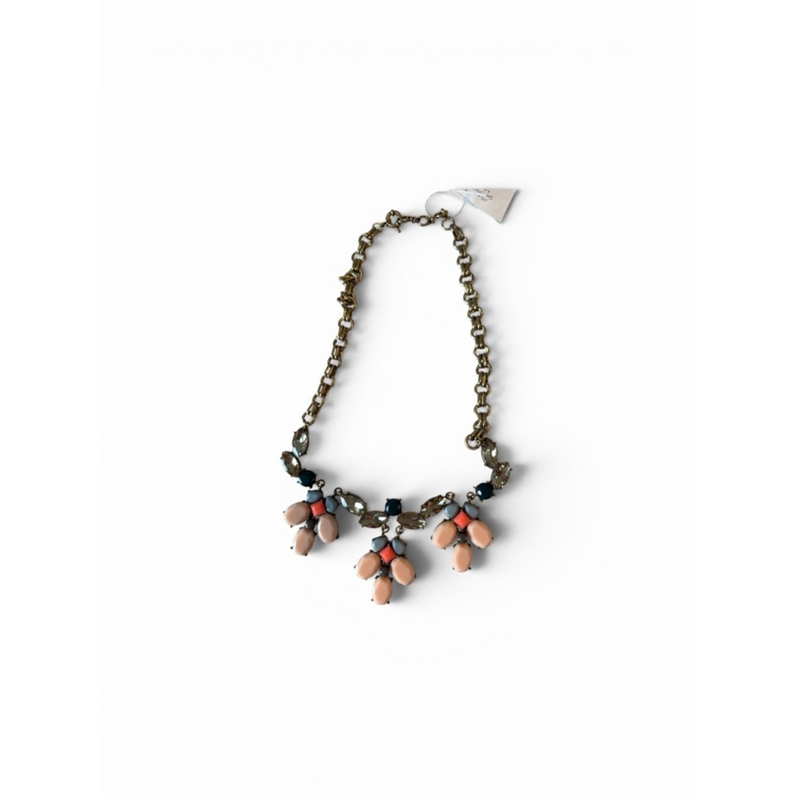 Gold-tone Floral Cluster Necklace with Peach, Coral & Navy Accents