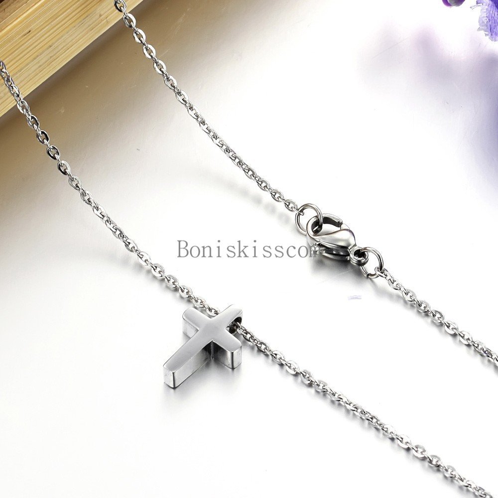 Silver Stainless Steel Simple Plain Cross Pendant Necklace Men’s Women’s Jewelry