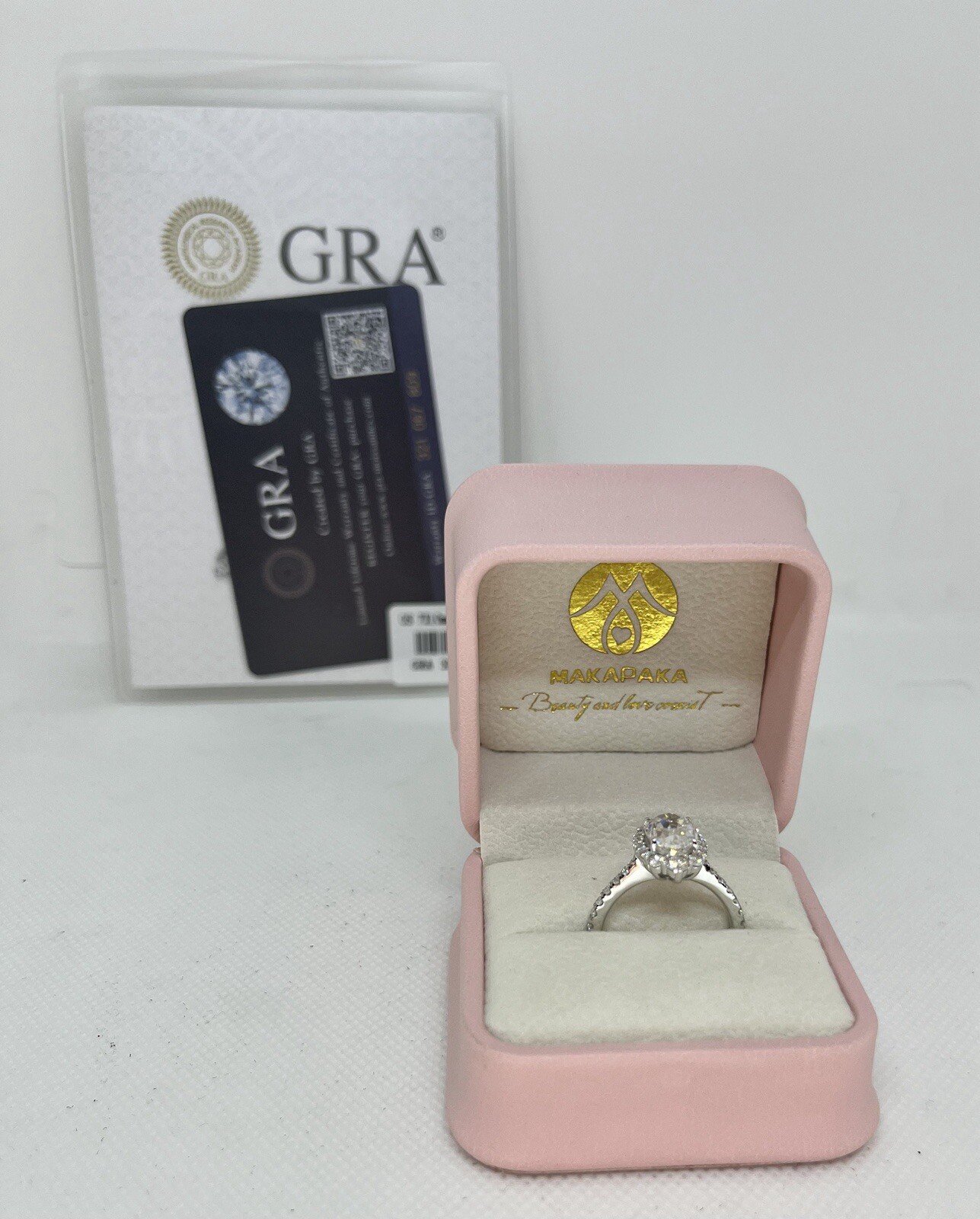 3.ct Oval Cut Moissanite Halo Engagement Ring Sterling 18K White Gold Plated Mar