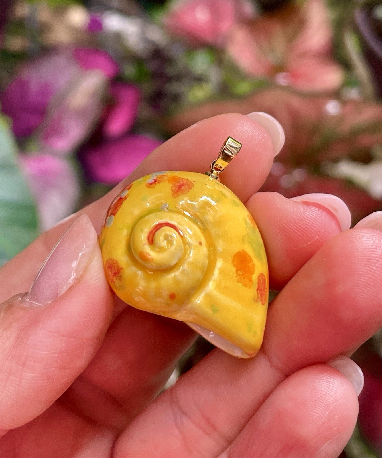 Handmade Ceramic Pendant Jewelry. Unique piece. Orange speckles