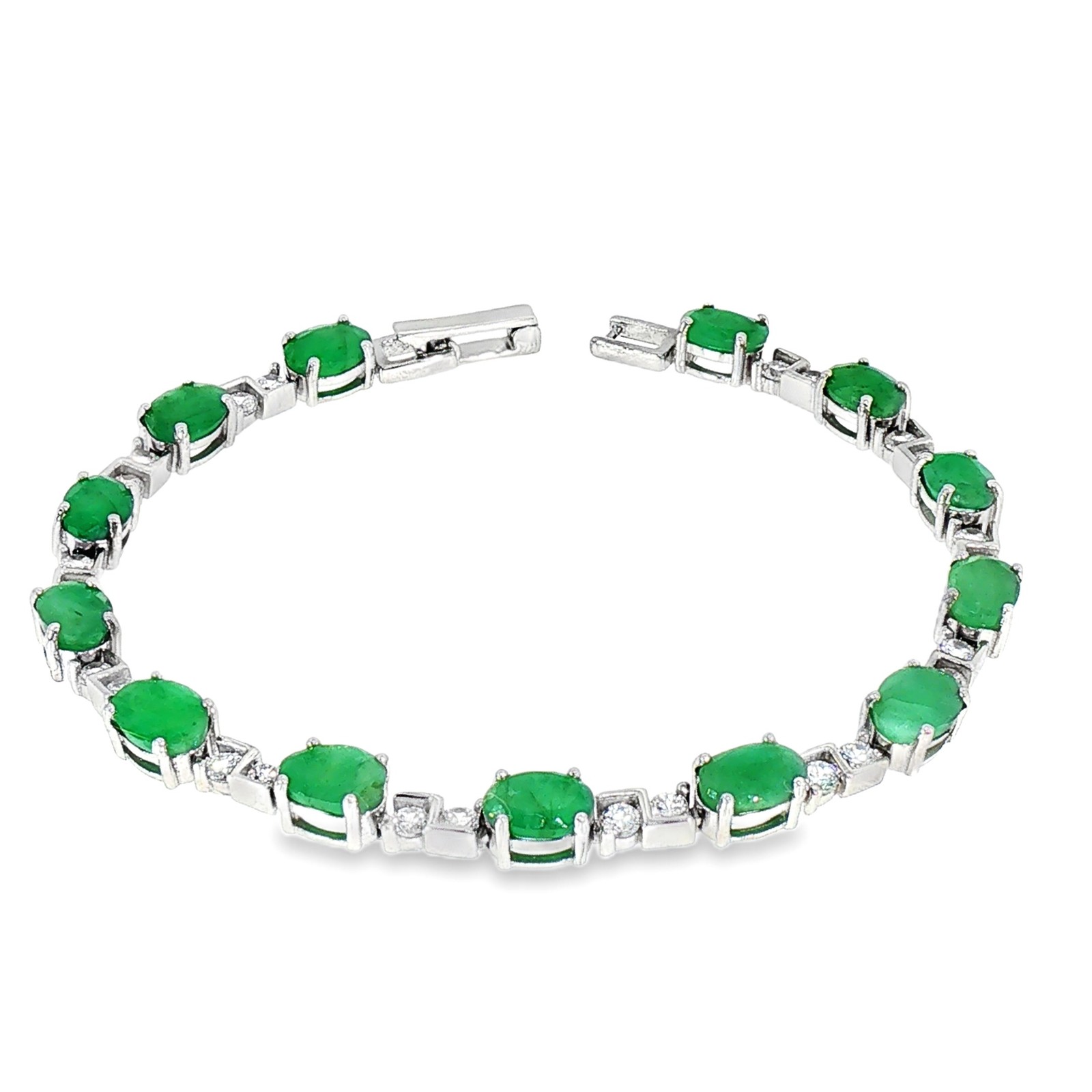 925 Sterling Silver Natural Emerald Bracelet Oval 11.48gm Top Rich Green