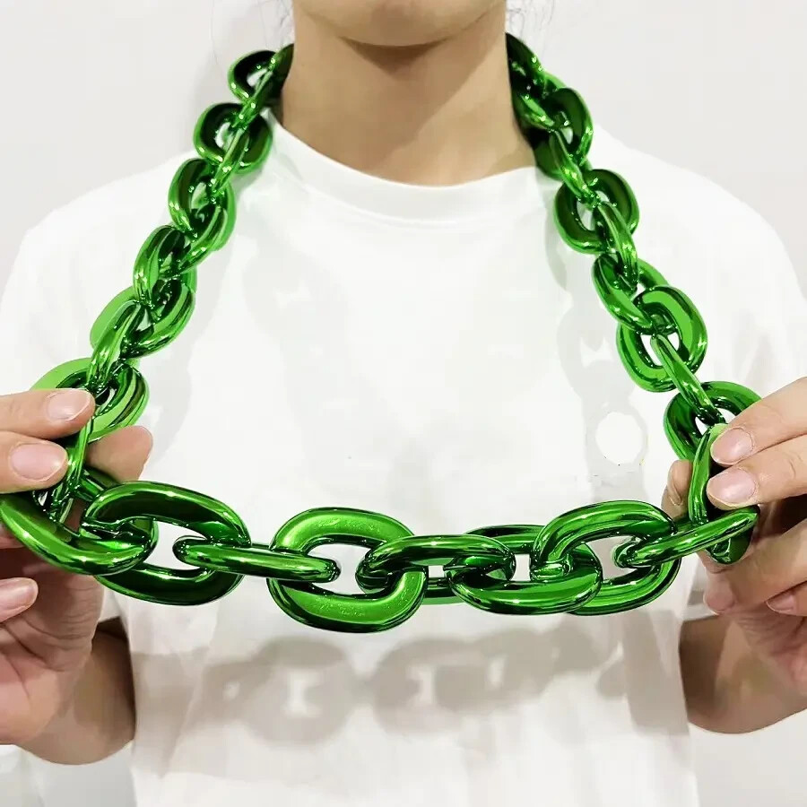 Green Hip Hop Large Acrylic Thick Plastic Cuban Link Chain Necklace 32in 80cm