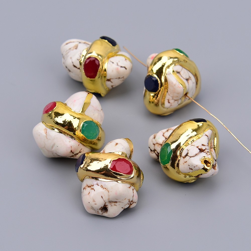 Big 5 Pcs White Turquoise Freeform Nugget Mix Jades Paved Spacer Beads For DIY