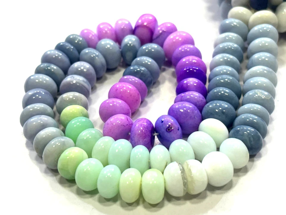 MULTI OPAL BEADS ROUNDELLE 9-9.5MM SMOOTH GEMSTONE 18 INCH NECKLACE