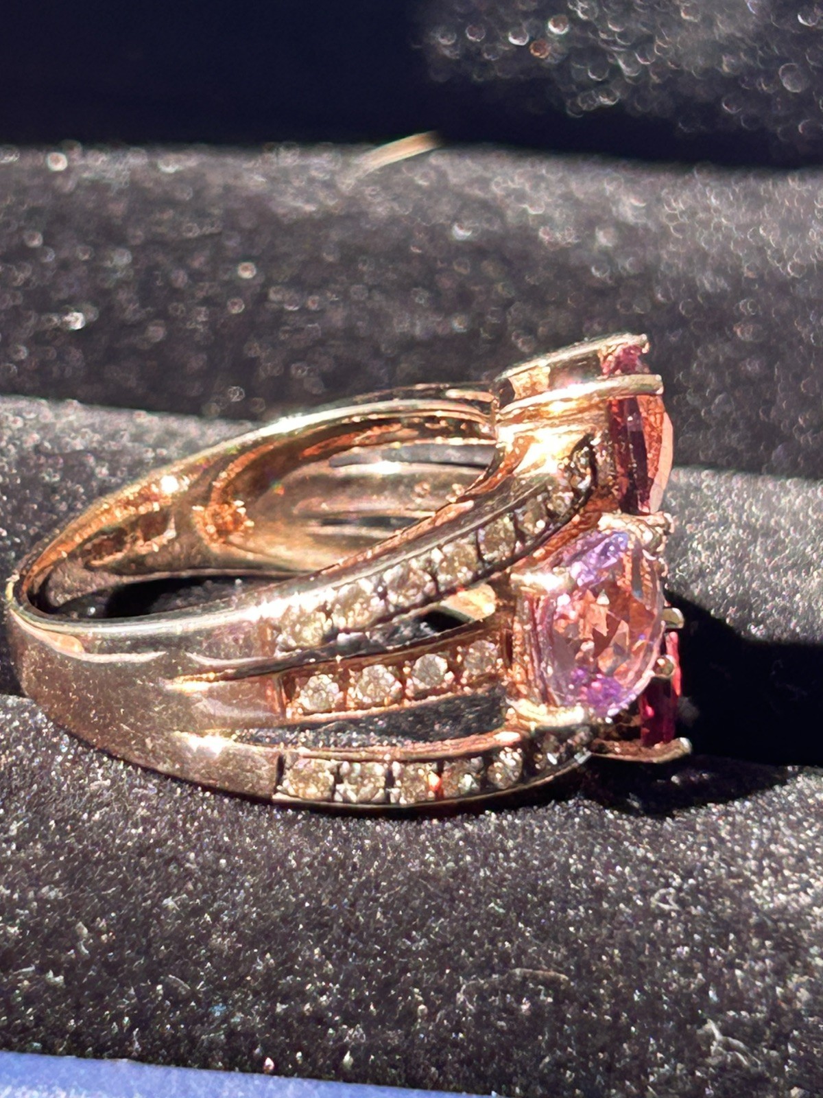 Levian 14K Rose Gold Tourmaline, Rhodolite, Amethyst White & Chocolate Diam Rin