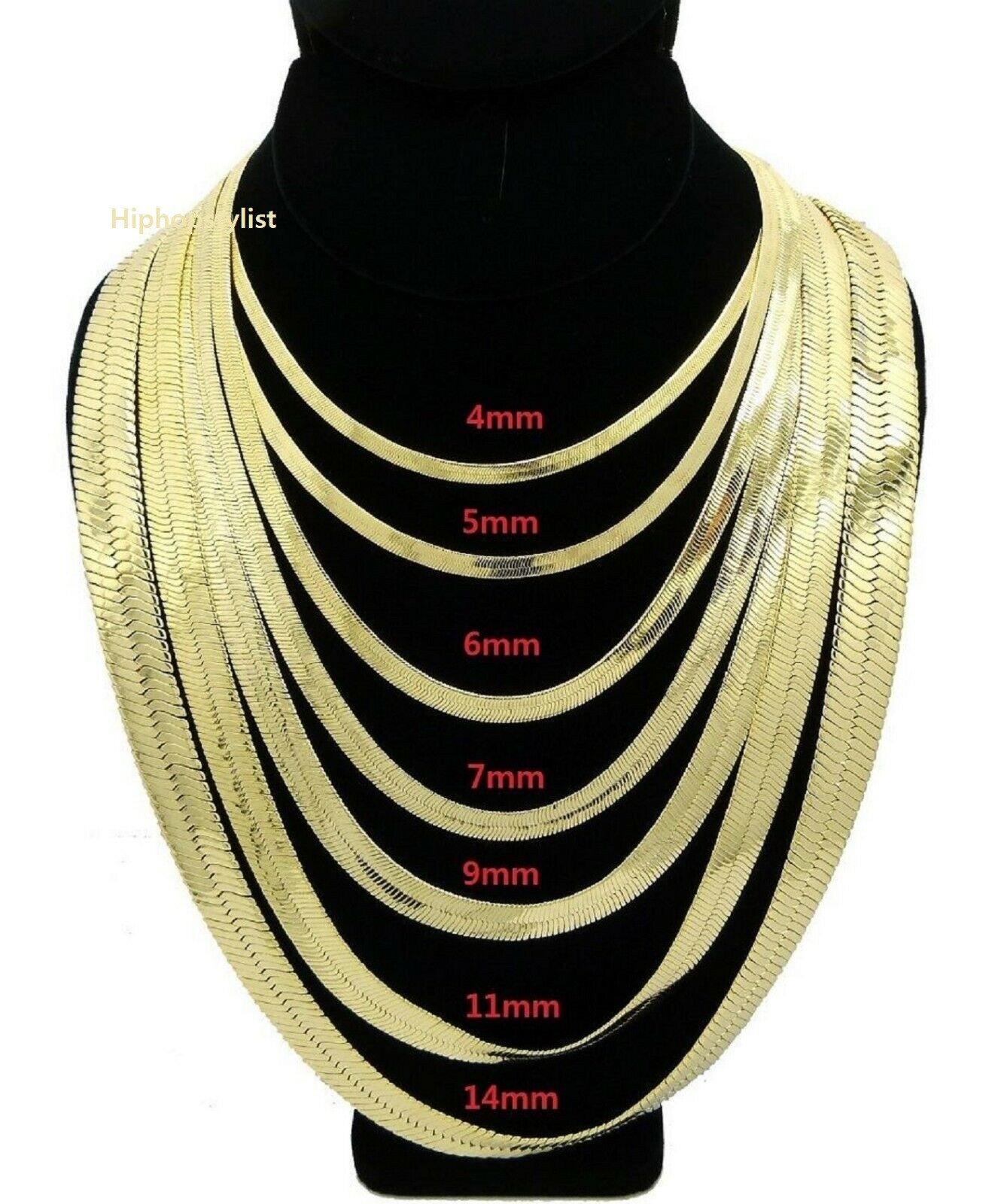 Unisex Herringbone Chain 14k Gold Plated 3mm to 14mm 8″ 16″ 18 20 24 30 Necklace