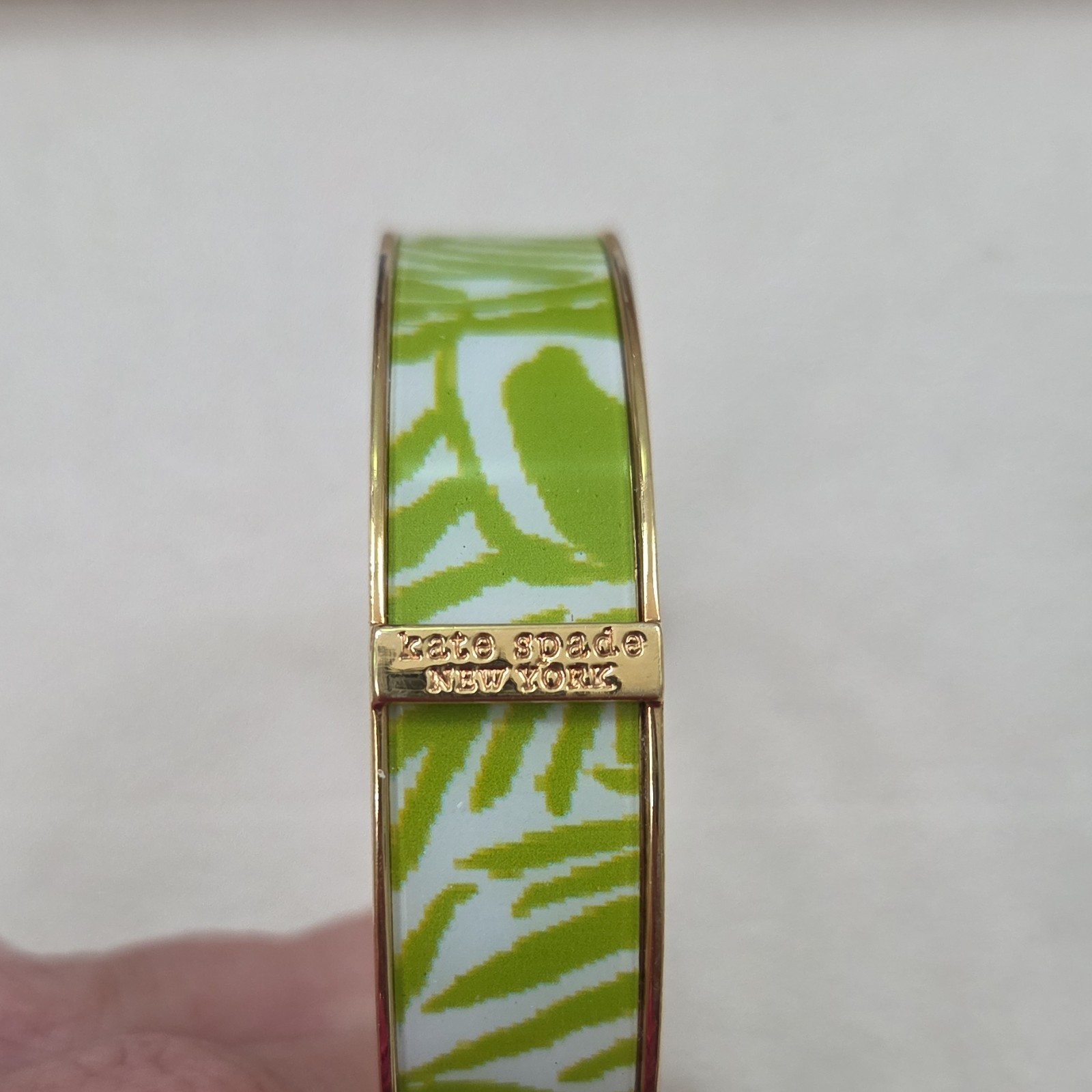 kate spade new york Signed Gold Tone Enamel Logo Stackable Bangle Set Green