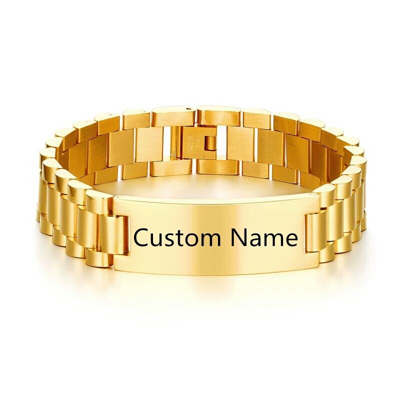 Mens Bracelet With Box Any Name Watch Band Custom Men Jewelry Personalized Gift