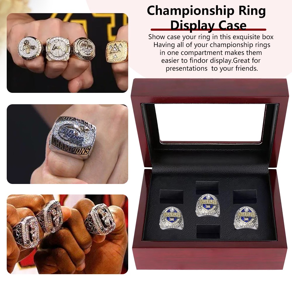 7 Holes Championship Ring Display Case Box Wooden Collection Storage Box Gift US