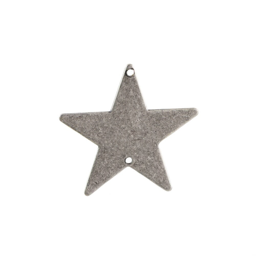 2 Hole Sterling Silver Ox Plated Flat Star Connector Pendant (6) mtl161E
