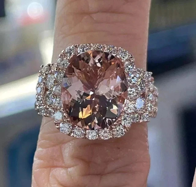 2.50Ct Oval Cut Lab-Created Morganite Halo Engagement Ring 14K Rose Gold Plated