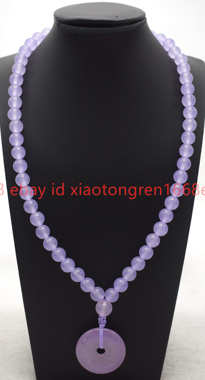 New 8/10/12mm Lavender /Red Jade Gems & 30mm Circle Donut Pendant Necklace 18in