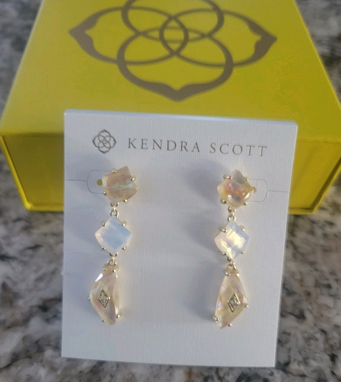 Kendra Scott Bianca Linear Earrings Gold Iridescent White Mix NWT $98 Gift BOX