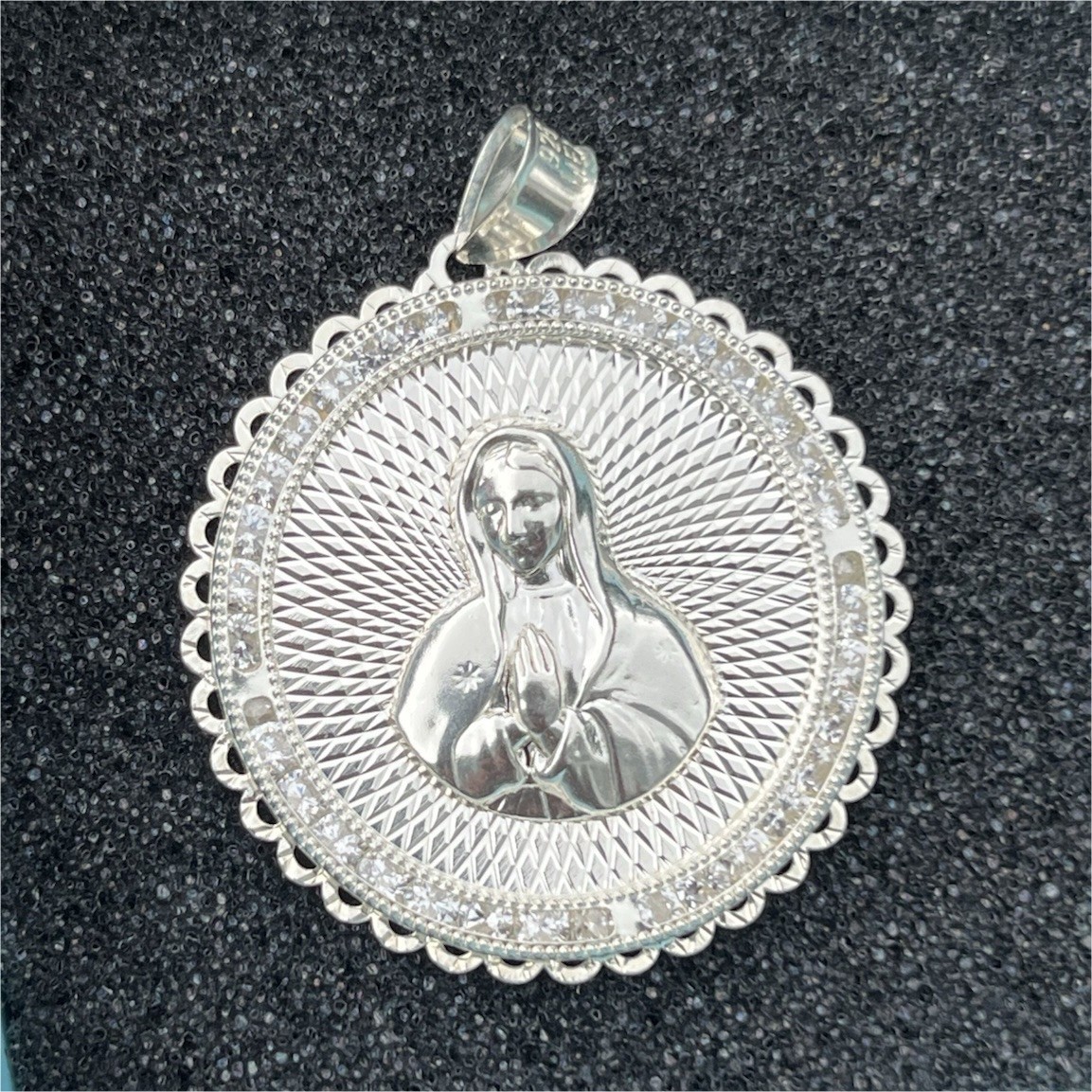 Solid .925 Mary Pendant with Cubic Zirconia Stones