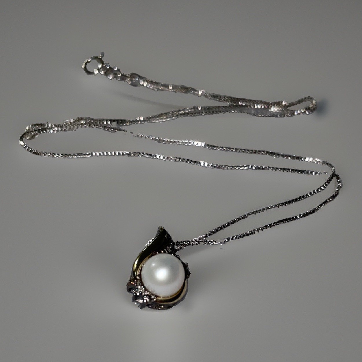 Brilliance Pearl Diamond Necklace Sterling Silver 10k Gold Pendant Two Tone