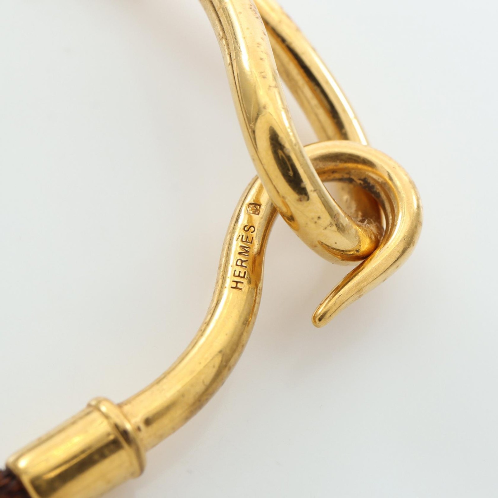 HERMES jumbo Bracelet Gold Plated leather Brown Used Women 16cm