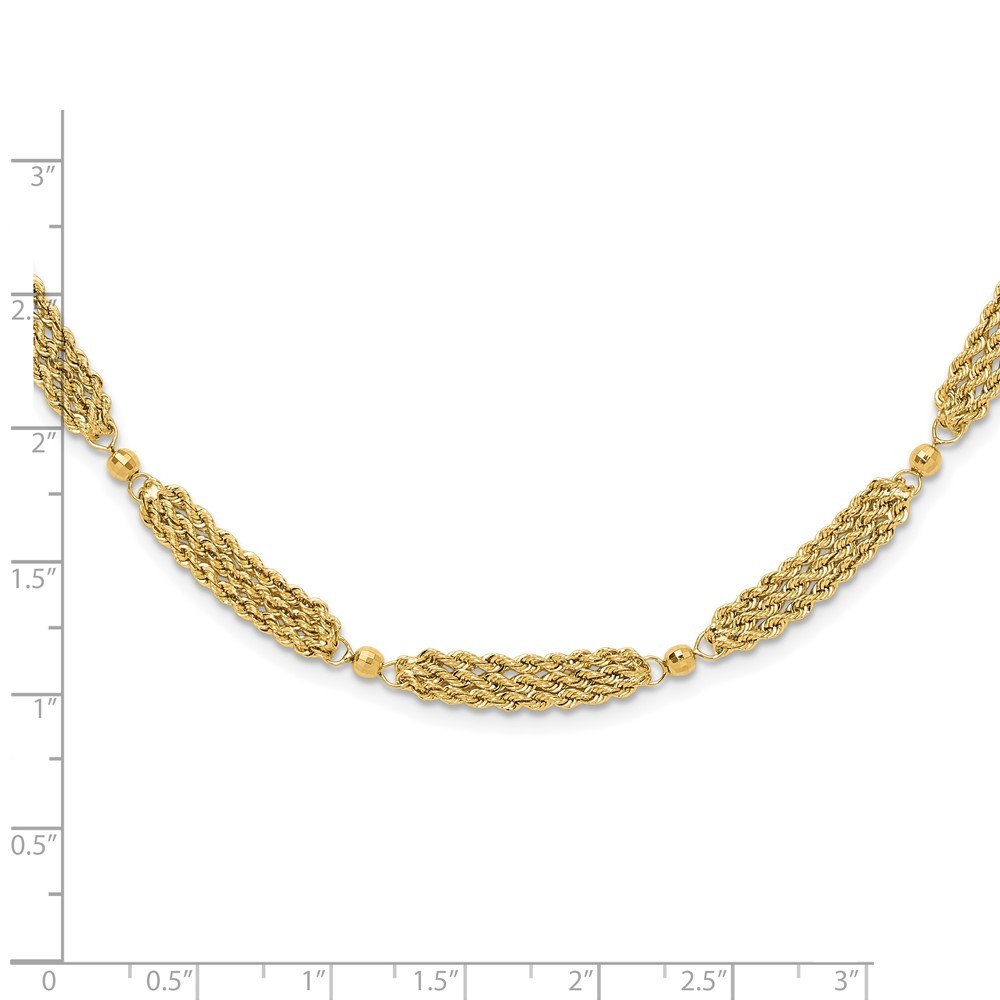 14k Yellow Gold Multi-Strand Diamond-cut Rope and Beaded Fancy Necklace 18.25″