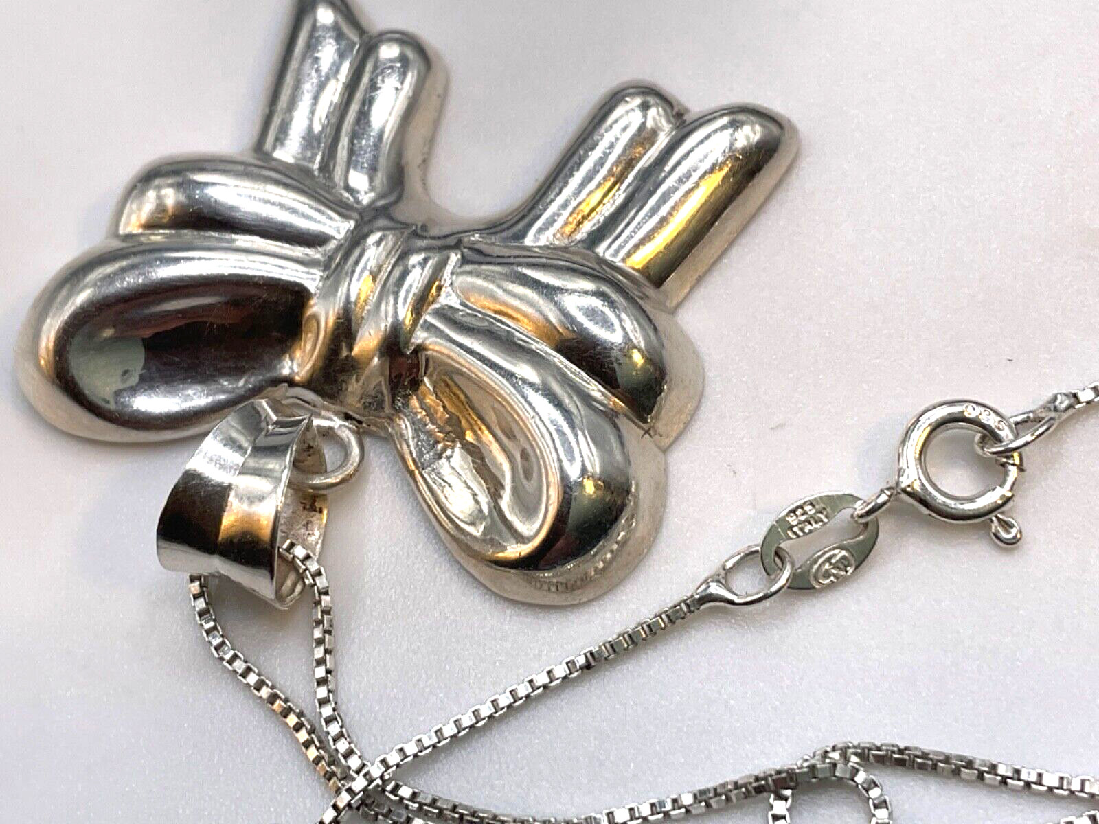 Sterling Silver Puffy Bow Pendant 1.25″ x 1.25″ on 20″ box Italian Necklace 925