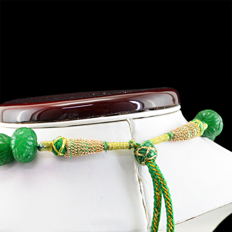 TOP GRADE 930.50 CTS EARTH MINED RICH GREEN EMERALD ROUND CARVED BEADS NECKLACE