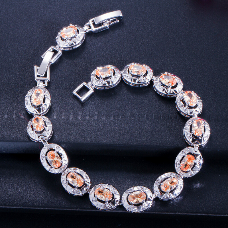 Trendy White Gold Cubic Zircon Allure Purple Round Women Dancing Party Bracelet