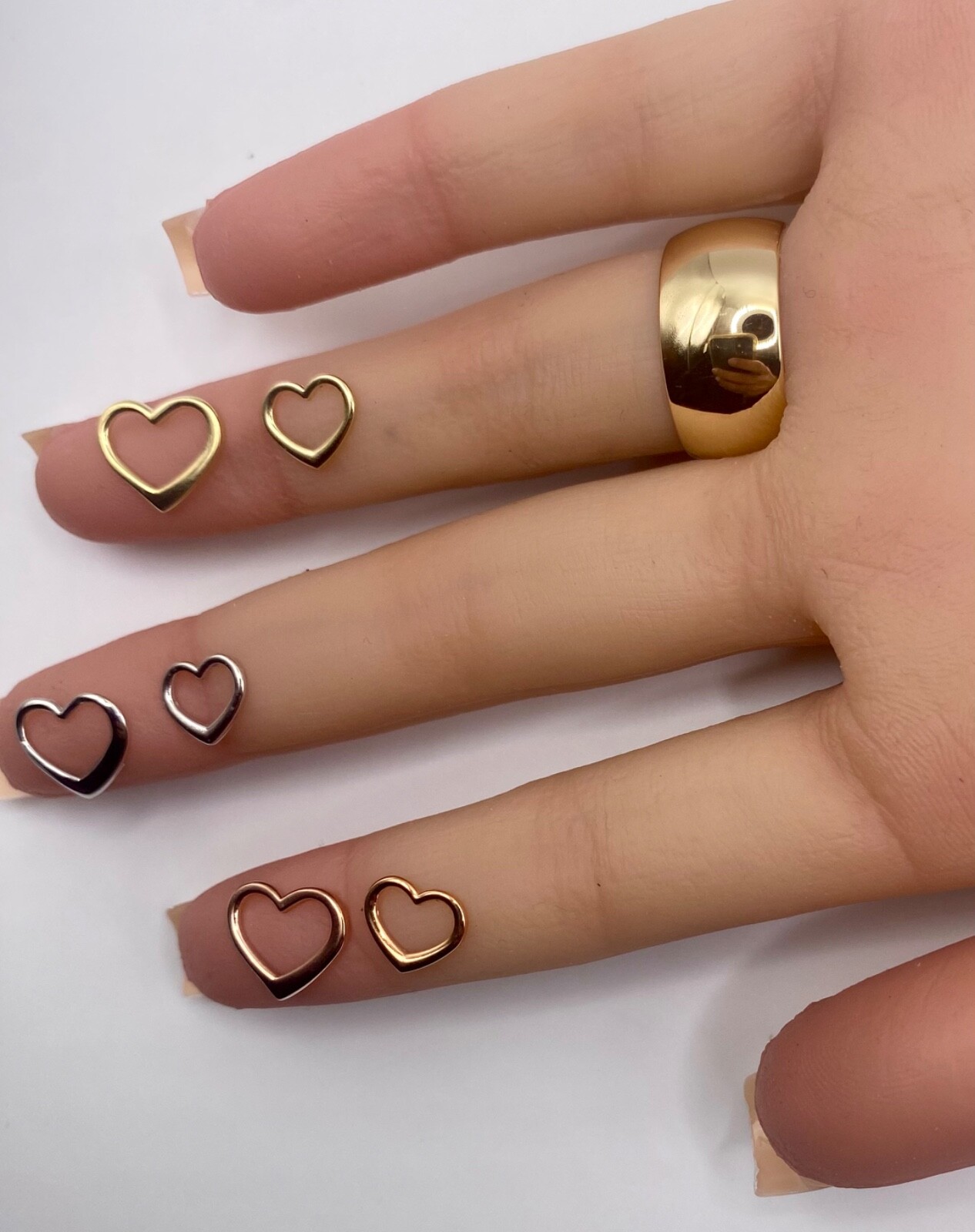 14K or 10k Yellow White or Rose Gold 2-D Floating Heart Slides Charm Pendant